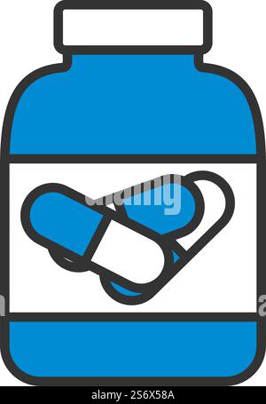 Symbol Für Fitness Pillen Im Container. Editierbare Fett Formatigte Kontur Mit Farbfüllungsdesign. Vektorgrafik. Stock Vektor