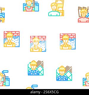 Reparatur- Und Wartungsservice Vektor Nahtlose Muster Farblinie Illustration. Reparatur- Und Wartungssymbole Set Vector Stock Vektor