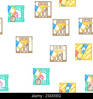 Reparatur- Und Wartungsservice Vektor Nahtlose Muster Farblinie Illustration. Reparatur- Und Wartungssymbole Set Vector Stock Vektor