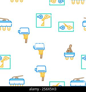 Schalter Elektrizität Zubehör Vektor Nahtlose Muster Farblinie Illustration. Schalter Elektrizität Zubehör Symbole Set Vektor Stock Vektor