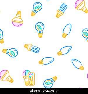 Glühlampe Beleuchtung Elektrisches Zubehör Vektor Nahtlose Muster Farblinie Illustration. Glühlampe Beleuchtung Elektrische Zubehörsymbole Set Vektor Stock Vektor