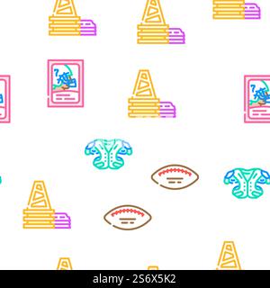 American Football Accessoires Vektor Nahtlose Muster Farbe Linie Illustration. American Football Accessoires Symbole Set Vektor Stock Vektor