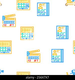 Videoproduktion Und -Erstellung Vektor Nahtlose Muster Farblinie Illustration. Symbole Für Videoproduktion Und -Erstellung Legen Vektor Fest Stock Vektor