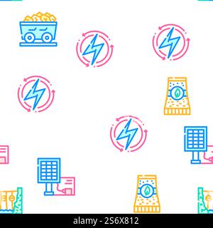 Energy Manufacturing Vektor Nahtlose Muster Farblinie Illustration. Nahtloses Vektor-Muster Für Energieerzeugung Stock Vektor