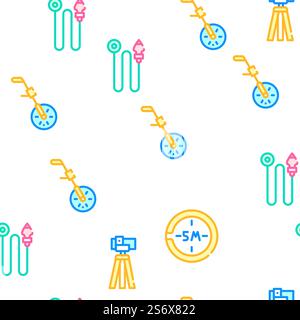 Geodäsie-Ausrüstung Vektor Nahtlose Muster Farblinie Illustration. Geodäsie-Ausrüstung Vektor Nahtloses Muster Stock Vektor
