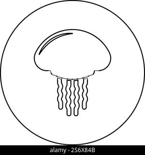 Quallen-Symbol im Kreis rund schwarz Farbe Vektor Illustration Bild Umriss Kontur Linie dünn Stil einfach. Quallen-Symbol im Kreis rund schwarz Farbe Vektor Illustration Bild Kontur Linie dünne Stil Stock Vektor