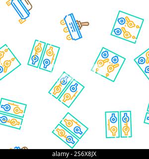 Schalter Elektrizität Zubehör Vektor Nahtlose Muster Farblinie Illustration. Schalter Elektrizität Zubehör Symbole Set Vektor Stock Vektor