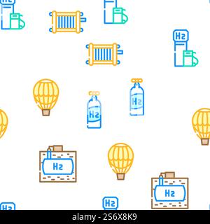 Wasserstoff Energie Gas Vektor Nahtlose Muster Farblinie Illustration. Wasserstoff Energie Gas Vektor Nahtloses Muster Stock Vektor