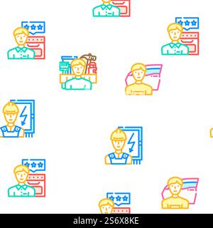 Reparatur- Und Wartungsservice Vektor Nahtlose Muster Farblinie Illustration. Reparatur- Und Wartungssymbole Set Vector Stock Vektor