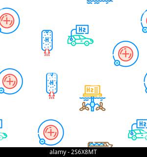 Wasserstoff Energie Gas Vektor Nahtlose Muster Farblinie Illustration. Wasserstoff Energie Gas Vektor Nahtloses Muster Stock Vektor