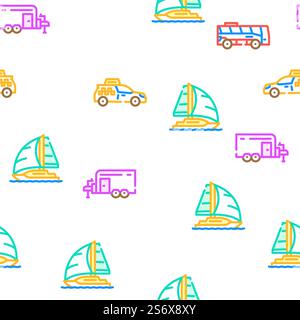 Transportfahrzeug Und Fliegende Vektor Nahtlose Muster Farblinie Illustration. Transportfahrzeug Und Fliegende Symbole Set Vektor Stock Vektor