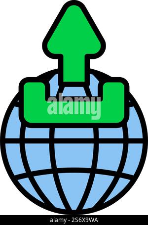 Globus Mit Symbol Zum Hochladen. Editierbare Fett Formatigte Kontur Mit Farbfüllungsdesign. Vektorgrafik. Stock Vektor