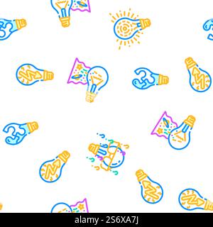 Glühlampe Beleuchtung Elektrisches Zubehör Vektor Nahtlose Muster Farblinie Illustration. Glühlampe Beleuchtung Elektrische Zubehörsymbole Set Vektor Stock Vektor