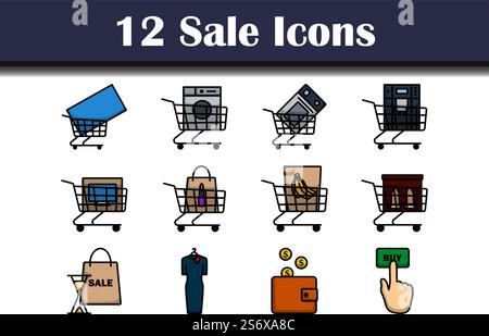 Verkauf Icon Set. Editierbare Fett Formatigte Kontur Mit Farbfüllungsdesign. Vektorgrafik. Stock Vektor