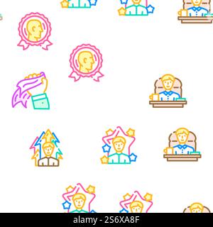 Leadership Leader Business Skill Vektor Nahtlose Muster Farblinie Illustration. Leadership Leader Business Skill Symbole Setzen Vektor Stock Vektor