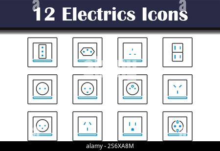 Elektrik Symbol Gesetzt. Editierbare Fett Formatigte Kontur Mit Farbfüllungsdesign. Vektorgrafik. Stock Vektor