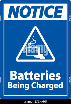 Hinweis: Batterien Werden Geladen, Schild Auf Weißem Hintergrund Stock Vektor