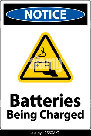 Hinweis: Batterien Werden Geladen, Schild Auf Weißem Hintergrund Stock Vektor