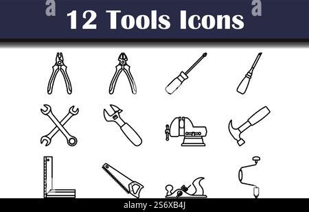 Tools-Symbolsatz. Auffälliges Design mit bearbeitbarer Konturbreite. Vektorgrafik. Stock Vektor