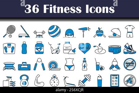 Fitness-Symbol-Set. Editierbare Fett Formatigte Kontur Mit Farbfüllungsdesign. Vektorgrafik. Stock Vektor