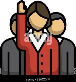 Stimmberechtigte Dame Mit Männern Hinter Symbol. Editierbare Fett Formatigte Kontur Mit Farbfüllungsdesign. Vektorgrafik. Stock Vektor