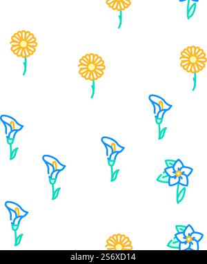 Blume Natürliche Aromatische Pflanze Vektor Nahtlose Muster Farbe Linie Illustration. Blume Natürliche Aromatische Pflanze Symbole Set Vektor Stock Vektor