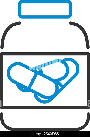 Symbol Für Fitness Pillen Im Container. Editierbare Fett Formatigte Kontur Mit Farbfüllungsdesign. Vektorgrafik. Stock Vektor