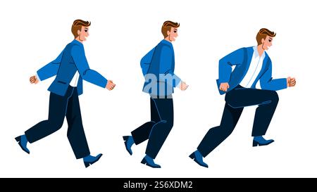 Business-man-Vektor. Schnelle Person, starke Eile, Unternehmensmitarbeiter, erfolgreicher Job, Geschäftsmann Charakter. Leute flache Zeichentrickgrafik Illustration. Business-man-Vektor Stock Vektor