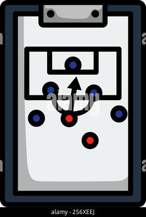 Symbol Des Fußball-Coach Tablet Mit Spielplan. Editierbare Fett Formatigte Kontur Mit Farbfüllungsdesign. Vektorgrafik. Stock Vektor