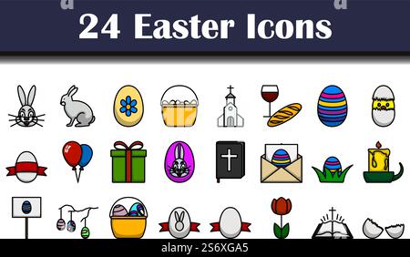 Ostersymbol-Set. Editierbare Fett Formatigte Kontur Mit Farbfüllungsdesign. Vektorgrafik. Stock Vektor