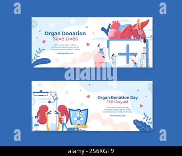 Organspende Tag Social Media Horizontale Banner-Vorlage Flache Cartoon Hintergrund Vektor-Illustration Stock Vektor