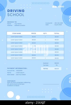Auto Fahrschule Rechnung Vorlage Social Media Flache Cartoon Hintergrund Vektor Illustration Stock Vektor