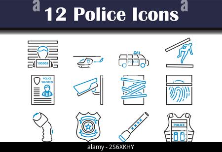 Polizei-Symbol Eingestellt. Editierbare Fett Formatigte Kontur Mit Farbfüllungsdesign. Vektorgrafik. Stock Vektor