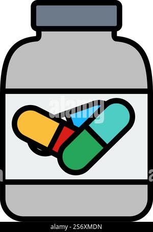 Symbol Für Fitness Pillen Im Container. Editierbare Fett Formatigte Kontur Mit Farbfüllungsdesign. Vektorgrafik. Stock Vektor