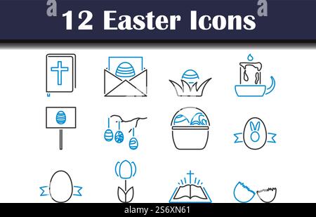 Ostersymbol-Set. Editierbare Fett Formatigte Kontur Mit Farbfüllungsdesign. Vektorgrafik. Stock Vektor