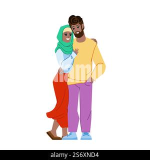 muslimische Paarvektoren. arabischer Mann Frau, Hijab, Familie, junge Frau, Ehemann, muslimischer Paarcharakter. Leute flache Zeichentrickgrafik Illustration. muslimische Paarvektoren Stock Vektor