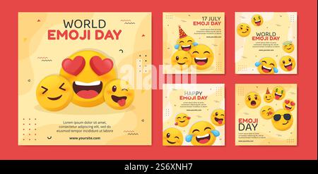 Welt Emoji Tag Social Media Post Vorlage Flache Cartoon Hintergrund Vektor Illustration Stock Vektor