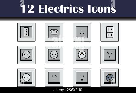 Elektrik Symbol Gesetzt. Editierbare Fett Formatigte Kontur Mit Farbfüllungsdesign. Vektorgrafik. Stock Vektor