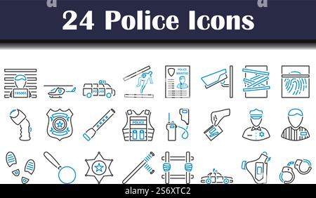 Polizei-Symbol Eingestellt. Editierbare Fett Formatigte Kontur Mit Farbfüllungsdesign. Vektorgrafik. Stock Vektor