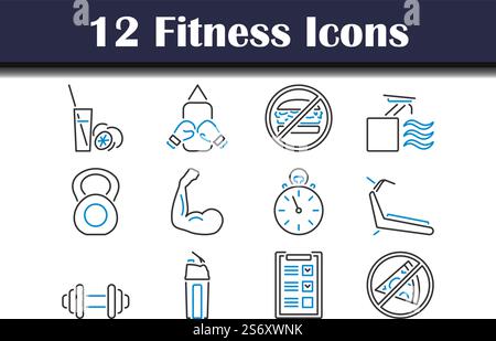Fitness-Symbol-Set. Editierbare Fett Formatigte Kontur Mit Farbfüllungsdesign. Vektorgrafik. Stock Vektor