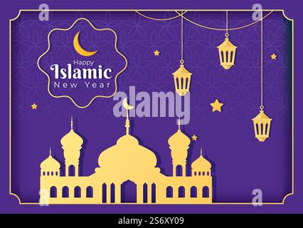 Islamischer Neujahrstag oder 1 Muharram Vektor Hintergrund Illustration der muslimischen Familie Feiern kann für Grußkarte oder Einladung verwendet werden Stock Vektor