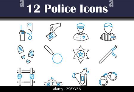 Polizei-Symbol Eingestellt. Editierbare Fett Formatigte Kontur Mit Farbfüllungsdesign. Vektorgrafik. Stock Vektor