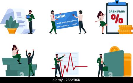 Persönliche Finanzierung. Familienbudget Leute beraten mit professionellen Ökonomen Sparen Barberechnung Einlagenkontrolle Konten Vektor Business Flat Zeichen. Abbildung des Finanzhaushalts. Persönliche Finanzierung. Familienbudget Leute beraten mit professionellen Ökonomen speichern Barberechnung Einlagenkontrolle Konten grellen Vektor Geschäftsvorlagen flache Zeichen Stock Vektor
