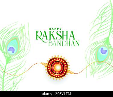 Happy raksha bandhan Banner mit Rakhi und Pfauenfedern Design Stock Vektor