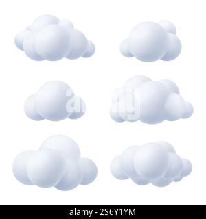 Silberne Wolken. Outdoor Wetter realistische Visualisierung flauschige Kunststoff abgerundete Wolken einfache geometrische Formen anständige Vektor-Illustrationen Set. Wolken-Wetter-Wolken-Kollektion. Silberne Wolken. Outdoor Wetter realistische Visualisierung flauschige Kunststoff abgerundete Wolken einfache geometrische Formen anständige Vektor-Illustrationen Set Stock Vektor