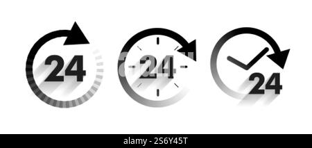 Symbole im Pfeilstil mit 24-Stunden-Service pro Tag Stock Vektor