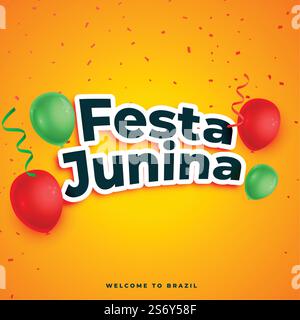 festa Junina-Festkarte mit realistischen Ballons und Konfetti Stock Vektor
