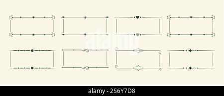 Rechteckige Vintage-Rahmen mit Blumenmuster im Sechsersatz Stock Vektor