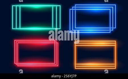 Rechteckige Neonrahmen in vier Farben Stock Vektor