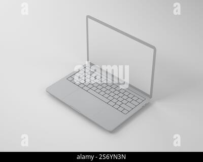 Öffnen Sie den grauen Laptop auf einem hellen Hintergrund Stockfoto
